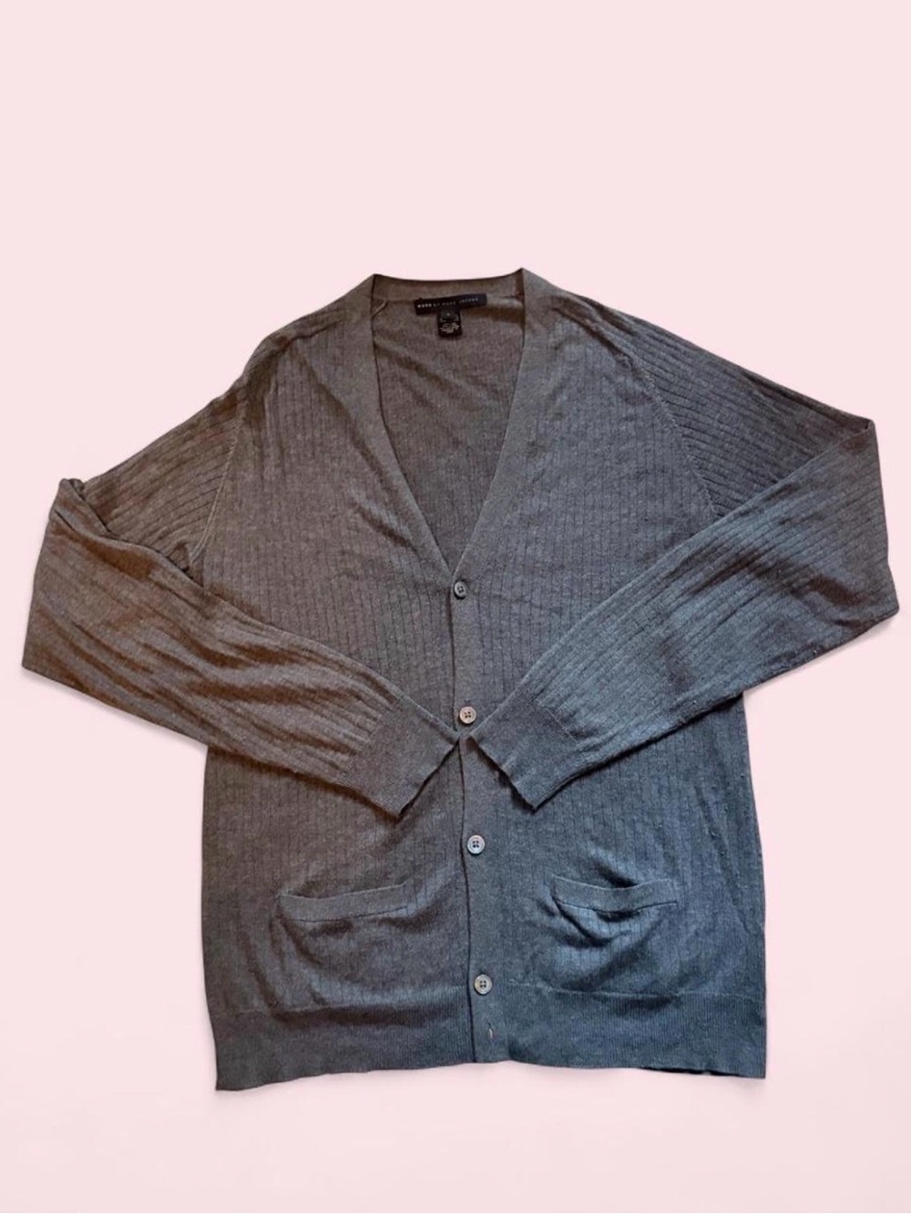 Marc By Marc Jacobs Gray Ribbed V‑Neck Button Cardigan